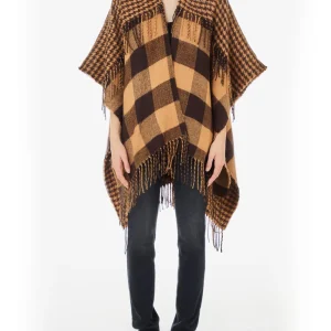 Liu Jo Poncho Poncho Mix Pied De Poule Donna Mod. 2F4021T0300 00070 Cammello