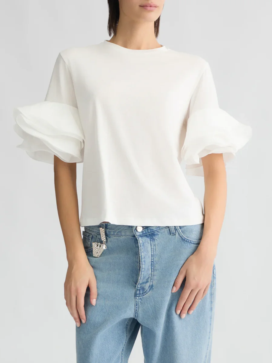 T-shirt con Volant da Donna - Bianco - immagine 3