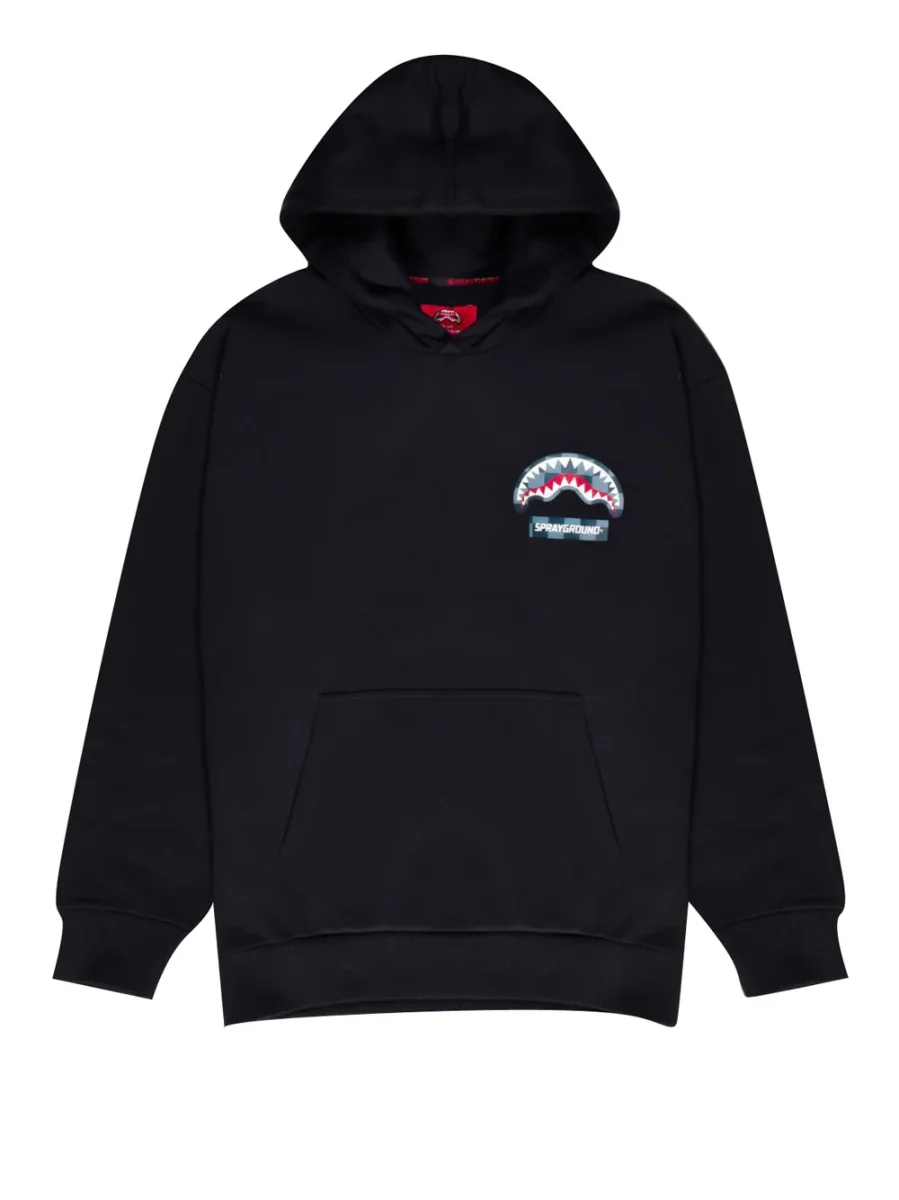 Felpa Cappuccio Checkered Shark da Uomo - Nero - immagine 2