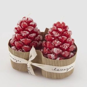 EDG Coppia Candele Pigna Rossa H9cm Ø6cm