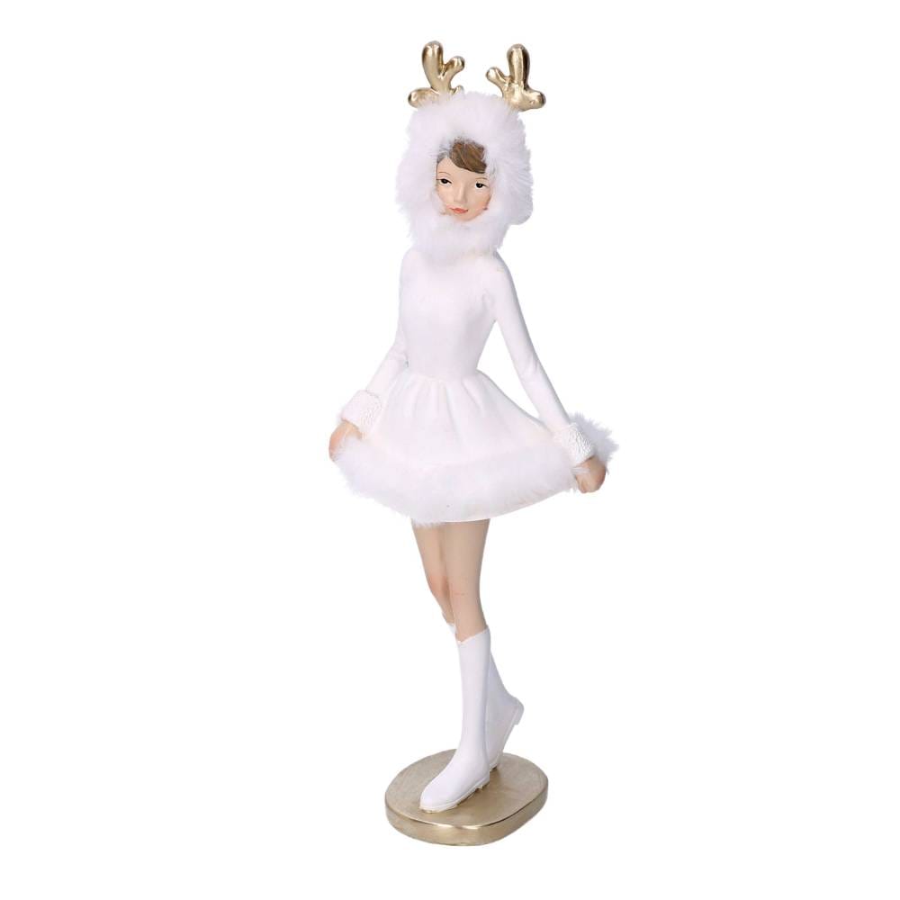 Ballerina bianca con cappuccio e corna dorate H 32,5 cm
