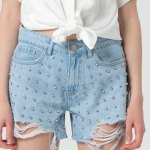 EMBELLISHED DENIM SHORT PANT BROKENBLEACHED