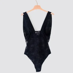body donna in pizzo scollo a v nero vicolo