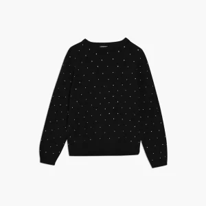MAGLIA DONNA GIROCOLLO IN LANA CON STRASS IN RILIEVO NERO JIJIL
