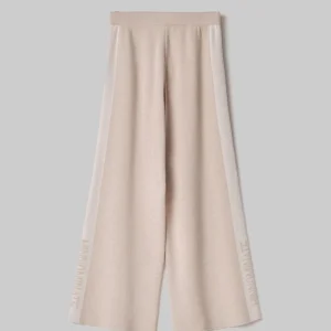 PANTALONE DONNA IN MAGLIA PALAZZO BICOLORE BEGE SAND HINNOMINATE