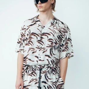 Camicia Manica Corta Stampata Con Collo Bowling