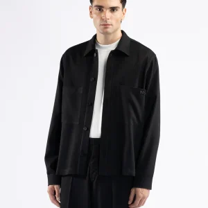 CAMICIA UOMO MANICA LUNGA CON TASCHINI IN MISTO LANA NERO I'M BRIAN