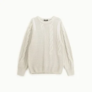 maglione uomo trecce collo tondo beige imperial