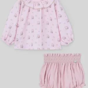 COORDINATO NEONATA CAMICIA E CULOTTE ROSA PAZ RODRIGUEZ