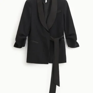 Blazer dona con chiusura laterale e rever effetto satin nero imperial