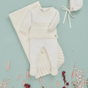 coordinato neonata maglia e pantalone in lana panna paz rodriguez