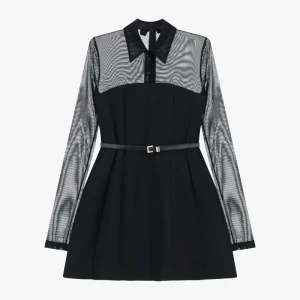 abito donna corto effetto camicia con trasparenze nero imperial