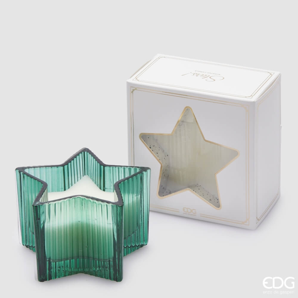EDG Candela in vetro verde a forma di Stella cuore essenza cedro 20 ore - immagine 3
